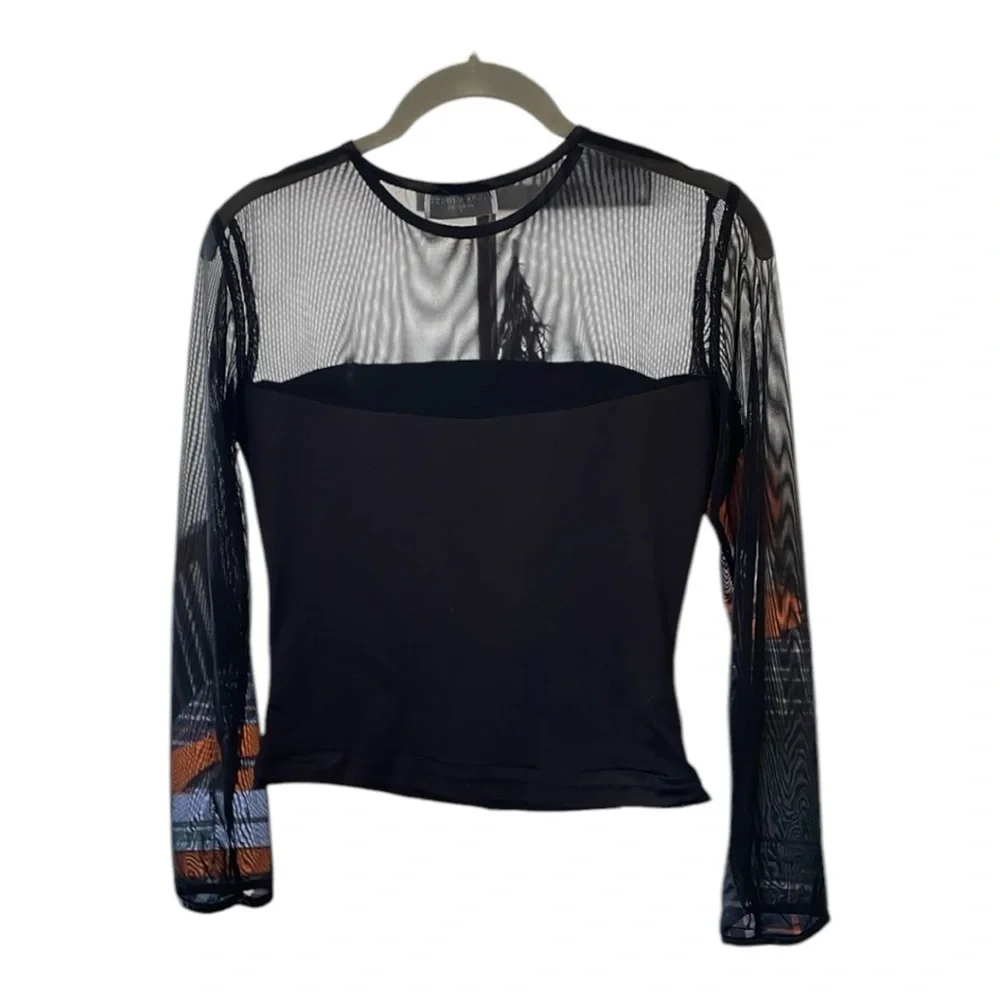 ❤️Flora Nikrooz♥️Black pleated long sleeve mesh Blouse size (P) - Picture 3 of 9
